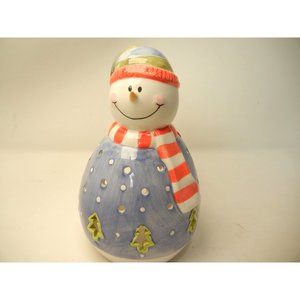 Snowman fairy light votive holder hand painted  ceramic  holiday luminary